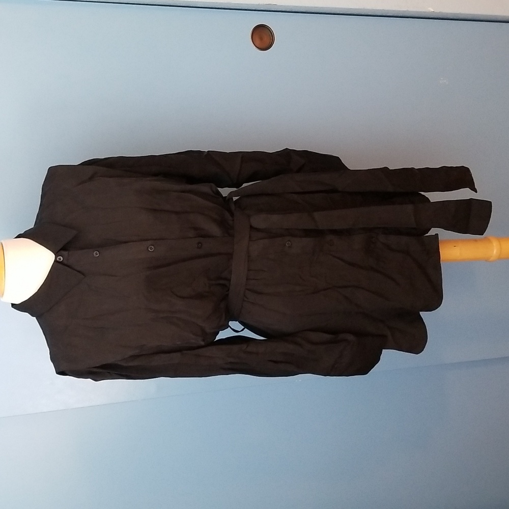 Zara Button Down Shirt Dress Black Size L Fully Lined with Sash Belt